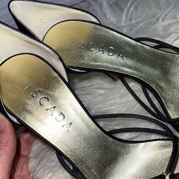 Escada Sandals womens size 6 rhinestones Metallic strappy Satin Made In Italy - Picture 8 of 10